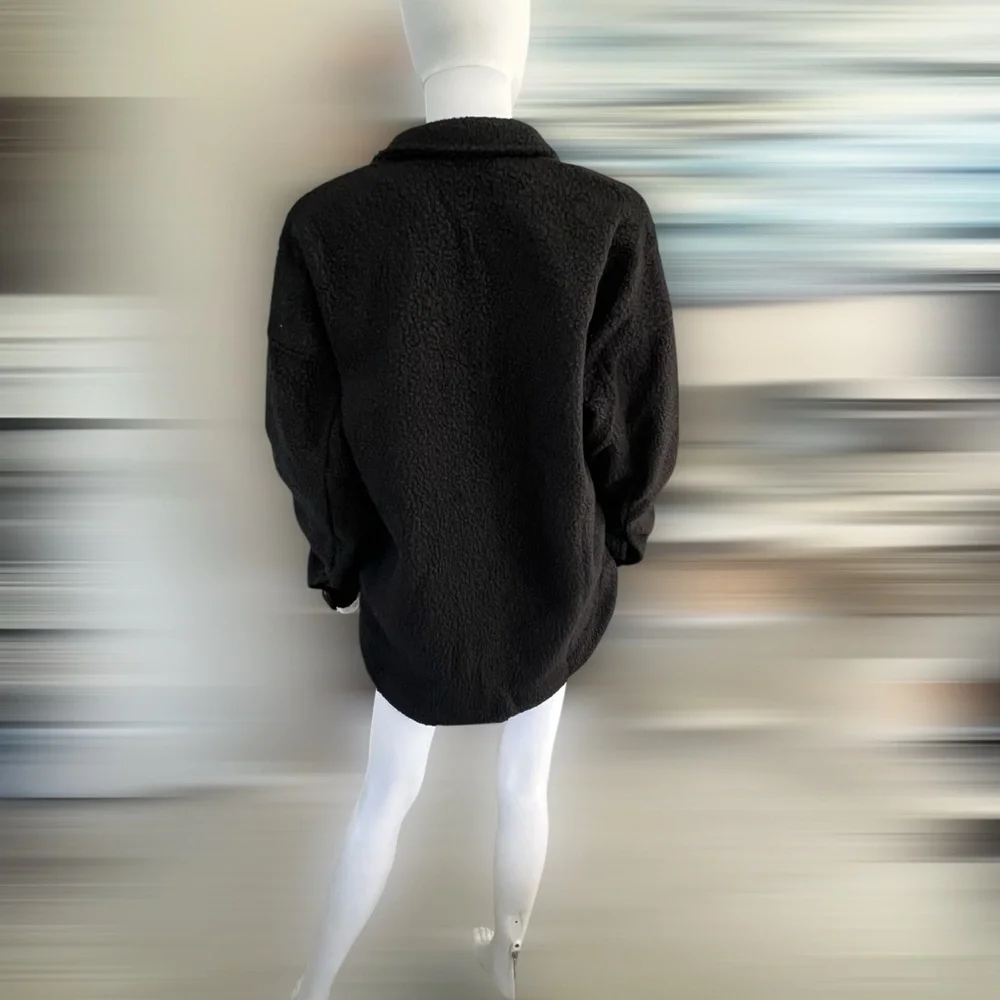 PEACH LOVE CALIFORNIA Black faux Sherpa sequin pocket jacket S M L - Picture 8 of 9